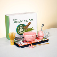 Service à thé matcha japonais en porcelaine céramique 10 pièces, motif fleur de cerisier, comprenant fouet, boîte, bol, bec verseur, pour cérémonie du thé et aliments