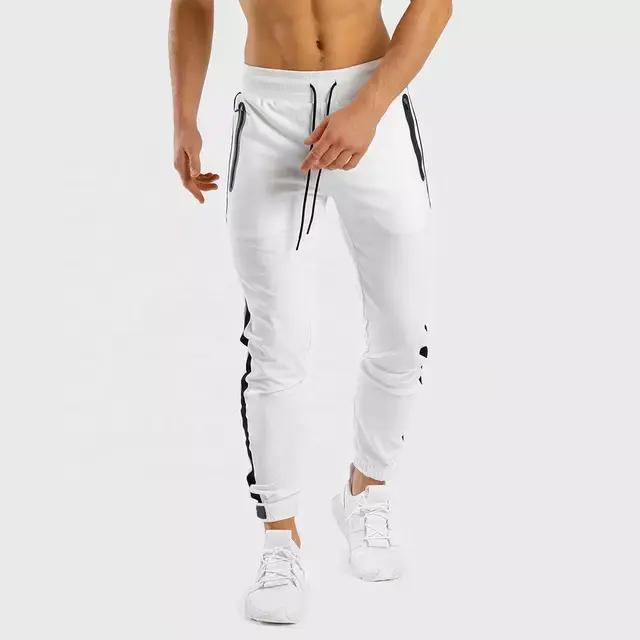 Tapered pantalones hombres pantalones skinny joggers con puños zip en blanco OEM personalizado imprimir su propio logotipo