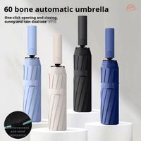 Parapluie solaire personnalisé noir grand format à trois plis entièrement automatique avec logo sur mesure, modèle Custom-H 12*5 baleines