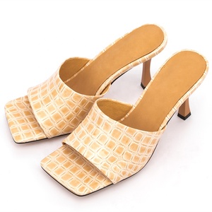 Women's Summer Slides Shoes Open Square Toe Stone Print High Heels Shoes <b>Slipper</b> Slip-on Casual Shoes <b>Big</b> Size 47 - Product Image 1