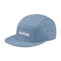Casquette de camping 5 panneaux en laine non structurée, style vintage, à visière plate, ajustable, streetwear, profil bas, avec logo, vente en gros
