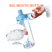 Carafe à eau transparente en Tritan de 1000 ml, couvercle à paille rabattable à un clic, résistante aux chutes, plusieurs tailles, couleur personnalisée disponible