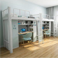 Lit superposé en métal pour dortoir étudiant avec casier, lits superposés pour adultes avec bureau
