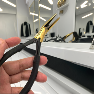 Pinzas para Extensiones de Cabello con Logotipo Personalizado, de Acero Inoxidable Negro y Dorado, Herramientas Curvas para Presionar Microperlas, Uso Comercial - Product Image 2