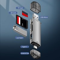 Todo en uno USB 3,0 Tipo C Micro OTG 6 en 1 Adaptador multifunción USB TF SD Lector de tarjetas flash USB para computadora de teléfono móvil