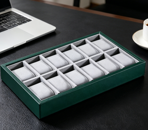 <b>Green</b> Leather Material Modern Square Watch Display Tray Organizer Fashion Jewelry Container with <b>Velvet</b> Lining - Product Image 6