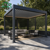 Pergola à lames orientables en aluminium HESIWEI avec éclairage LED, cadre en 6063 T6 avec revêtement en poudre, toit à lames motorisé, gazebo sur mesure