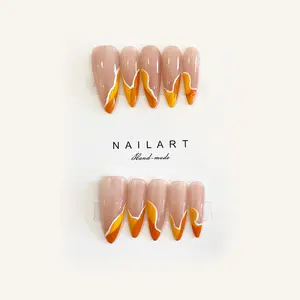 Prensa de gel francesa de alta calidad en las uñas, uñas desnudas y naranjas con diseño de punta de dedo, cubierta completa, uñas artificiales