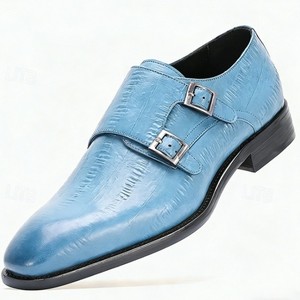 รองเท้าแบบ Monk Strap สำหรับผู้ชาย หนังแท้ หัวแหลม สายรัดหัวเข็มขัด เหมาะสำหรับใส่ทำงาน ใส่ได้ทุกฤดู แฟชั่นทันสมัย สีพื้น - Product Image 1