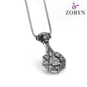 Stainless Steel Viking Valknut Sun Pendant Norse Thor <b>Hammer</b> Amulet Runic protection <b>Titanium</b> Steel Fashion Jewelry for Men - Product Image 3