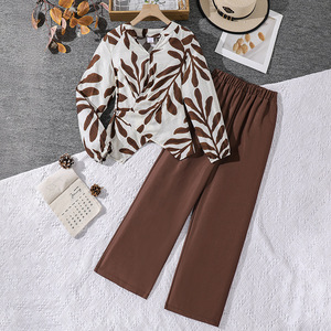Completo da ragazza molto venduto, giacca a maniche lunghe con stampa irregolare e pantaloni, <span class=keywords><strong>abbigliamento</strong></span> autunnale in due pezzi. - Product Image 1
