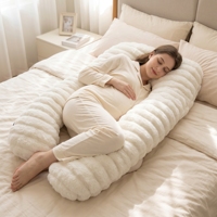 Oreiller de grossesse en forme de U pour l'hiver, en fausse fourrure de lapin, oreiller de maternité et d'allaitement pour dormir, soutien complet du corps