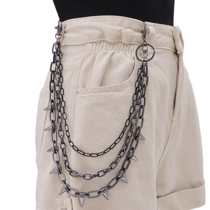Multi Layered Gunmetal Black Studded Waist <b>Chain</b> With Spike Rivet Design For Daily Wear Hip Hop Fashion Accessory - Product Image 1