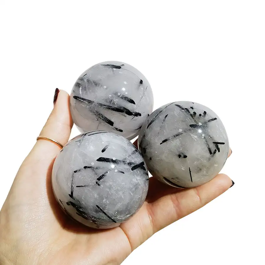 كرة كريستال من التورمالين الأسود الطبيعي بحجم 5-6 سنتيمتر, كرة كوارتز من أحجار الروتيل الأسود بسعر الجملة