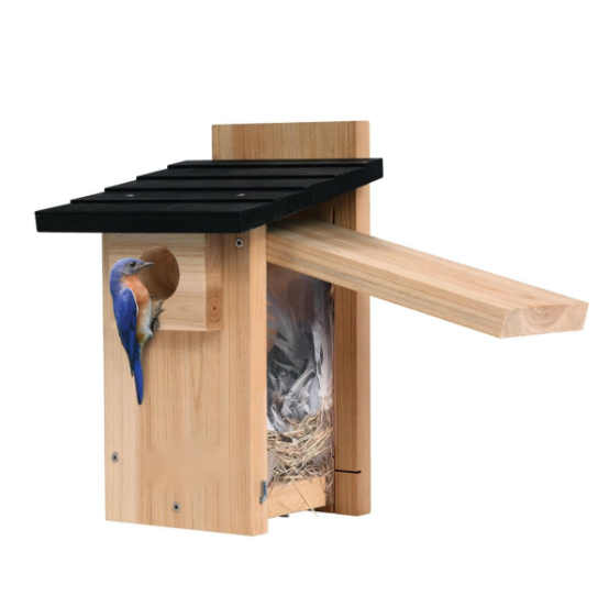 Cedar Bluebird House Viewing Window-Modern Durable Weather-Resistant Wooden Bird Nesting Box for Backyard Outdoor All Seasons