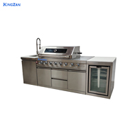 Barbecue au charbon de bois en acier inoxydable, 6 brûleurs, allumage automatique, protection haute pression, surface de cuisson sans fumée et antiadhésive