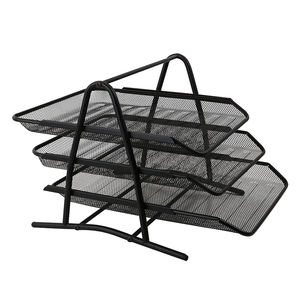 Fournitures scolaires de <span class=keywords><strong>bureau</strong></span> en maille métallique à 3 niveaux, <span class=keywords><strong>plateau</strong></span> de <span class=keywords><strong>bureau</strong></span> noir de format A4 empilable pour documents et lettres - Product Image 2