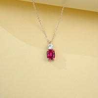 Nouveau Collier en Argent S925 pour Femme avec Pendentif Carré en Moissanite Rouge Sang de Pigeon, Chaîne Câble, Sertissage à 4 Griffes, Personnalisé et Élégant