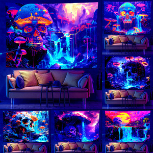 Bohemian Blacklight UV phản ứng DJ người ngoài hành tinh tường treo tấm thảm đêm phát sáng huỳnh quang phi hành gia tường Thảm cho nhà - Product Image 2