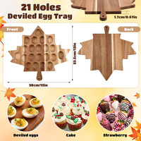 Plateau à œufs farcis en bois à 21 trous avec motif feuilles d'érable, support de rangement pour œufs sur comptoir