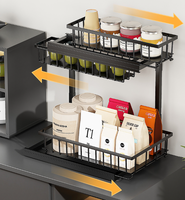 Panier coulissant ajustable sous évier en métal durable, étagère de rangement multifonctionnelle pour condiments et bouteilles de cuisine, vente en gros