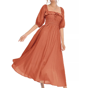 Maxi abito da donna in cotone elegante Vintage <span class=keywords><strong>con</strong></span> volant A <span class=keywords><strong>mezza</strong></span> <span class=keywords><strong>manica</strong></span> all'ingrosso casual estivo <span class=keywords><strong>lungo</strong></span> 2022 - Product Image 4