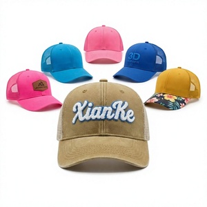 Casquette de camionneur X&K vintage délavée, respirante et imperméable, en toile avec finition vieillie, maille performante, 6 panneaux, calotte structurée, idéale pour la plage - Product Image 1