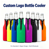 Manchon isotherme pour bouteille de bière en néoprène avec fermeture éclair, logo personnalisé, vente en gros, pour bouteille de 12 oz (330 ml), cadeau promotionnel