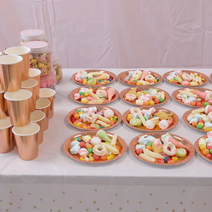 Juego de Vajilla Desechable Color Oro Rosa, Vajilla para Fiestas y Restaurantes, Juego de Platos, Vasos y Pajitas de Papel, Venta al por Mayor - Product Image 2