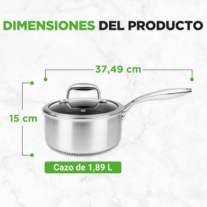 Cacerola de Acero Inoxidable con Interior Antiadherente de Panal, Mango Largo y Tapa de Vidrio - Product Image 2