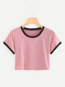 Cool Summer Vintage Fashion <strong>Neon</strong> Rib Crop Tops Fitted Bodycon Ringer <strong>Woman</strong> Tee <strong>Shirts</strong> - Product Image 3