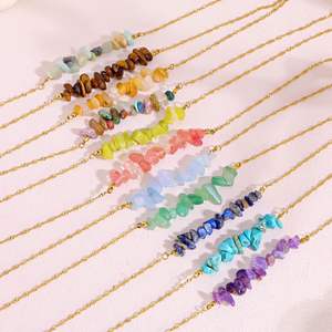 Nouveau collier en acier inoxydable avec perles de <span class=keywords><strong>pierre</strong></span> naturelle de 12 couleurs, design de <span class=keywords><strong>pierre</strong></span> irrégulière, chaîne plaquée or pour femmes - Product Image 3