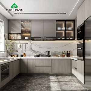 Fabrika toptan Modern lüks paslanmaz çelik alüminyum mutfak dolapları ile cam mutfak dolabı - Product Image 5