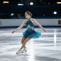 Robe de patinage artistique bleu turquoise dégradé à col halter, ornée de strass et de mailles, à manches longues, pour la compétition et les spectacles des adultes et des enfants