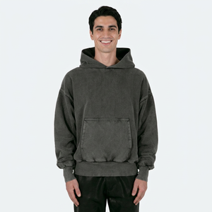 Oem Brand High Quality Streetwear Boxy Distressed French Terry Acid Wash Hoodie No <b>String</b> Blank Custom Logo Men <b>Hoodies</b> - Product Image 1