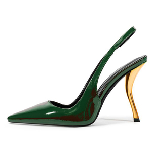 Custom Women Back Strap Gold Strange Heels Bright Patent on Pumps Slingback Dress Sandals Pointed Toe <b>Shoes</b> - Product Image 3