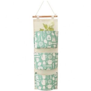 Sac de rangement suspendu mural pour armoire, pochette en tissu de coton avec 3 poches - Product Image 2