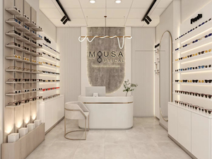 ร้านแว่นตาแบบกำหนดเองได้ |   อุปกรณ์ตกแต่งร้านแว่นตาสมัยใหม่และชั้นวางแว่นกันแดดไม้ติดผนัง - Product Image 3