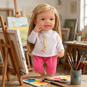 Ensemble de vêtements pour poupées reborn MSYO, t-shirt à manches longues à imprimé <span class=keywords><strong>girafe</strong></span> blanche et pantalon capri rose, cadeau promotionnel - Product Image 4