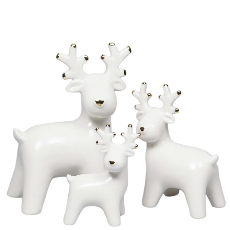 EG Hot Sale Creative design cute reindeer Christmas cheap porcelain crafts table ornaments