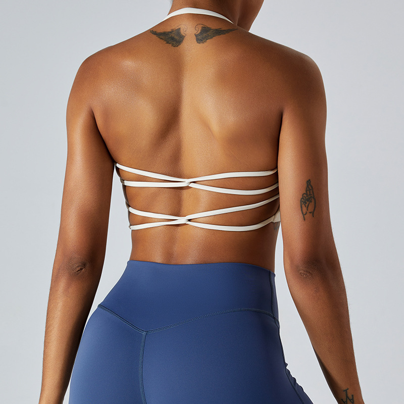 Custom Logo Halter Neck Beautiful Back Sport Bra Shockproof Sexy Quick Dry Bra for Women Gym Fitness Yoga Wear