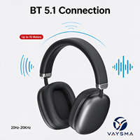 Casque sans fil supra-auriculaire BT5.1 avec bras réglable, port confortable, appels mains libres, écouteurs stéréo