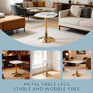 Tavolo da Pranzo Quadrato Tulip con Base in Metallo Dorato da 24 Pollici, Tavolo Moderno da Bistrot per 2-4 Persone - Product Image 4
