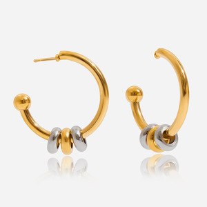 <b>Huggie</b> Earrings Gold And <b>Silver</b> Color Block Geometric Circle Design Stainless Steel Fashion Jewelry - Product Image 1