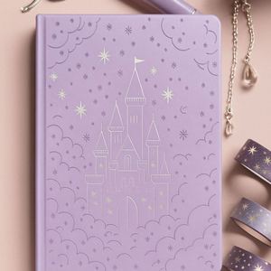 Purple Debossed Castle and Stars Fantasy Journal Silver Foil Stamping PU Leather A5 <b>Notebook</b> with Rounded Corners for Gift - Product Image 3