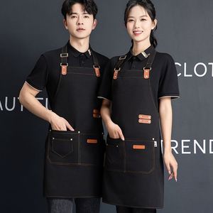 Tablier <span class=keywords><strong>de</strong></span> <span class=keywords><strong>cuisine</strong></span> en coton kaki réglable pour homme, uniforme <span class=keywords><strong>de</strong></span> barbier, barista, non tissé, avec logo - Product Image 5