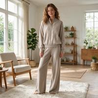 Ensemble décontracté 2 pièces pour femme : pull en maille texturée douce à col montant semi-zippé et pantalon large pour l'automne et l'hiver