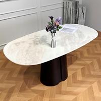 Table à manger ovale de luxe avec plateau en marbre, base en bois massif noir, table de dîner pour la maison et les restaurants