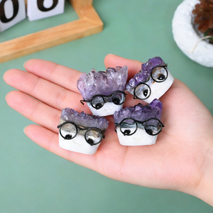 <strong>Wholesale</strong> Spirit <strong>Crystal</strong> Craft Amethyst Cluster Hamtaro Amethyst Hedgehog Carving with Glasses - Product Image 2