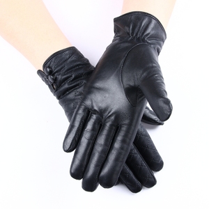 Guanti da Donna in Pelle Nera con Motivo a Rombo in Pelle di Capra e Cuciture in PU Stile Semplice per Mani Piccole - Product Image 2